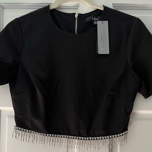 NWT LULUS EMBELLISHED RHINESTONE CROP TOP BLACK XS